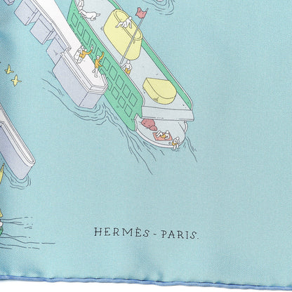 Hermes Silk The Battery New York Scarf 90 Bleu Vert Rose Pale 4 of 5