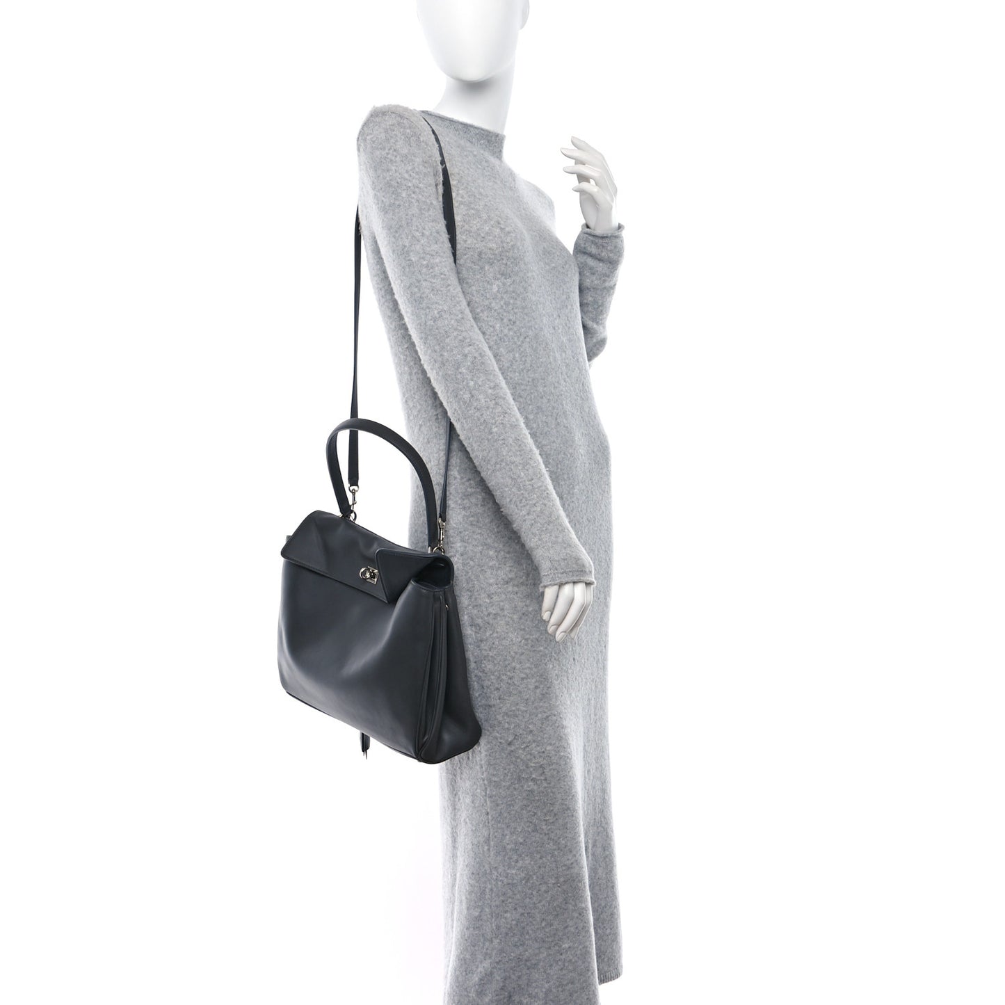 Natural Smooth Calfskin Medium Rodeo Top Handle Handbag Grey