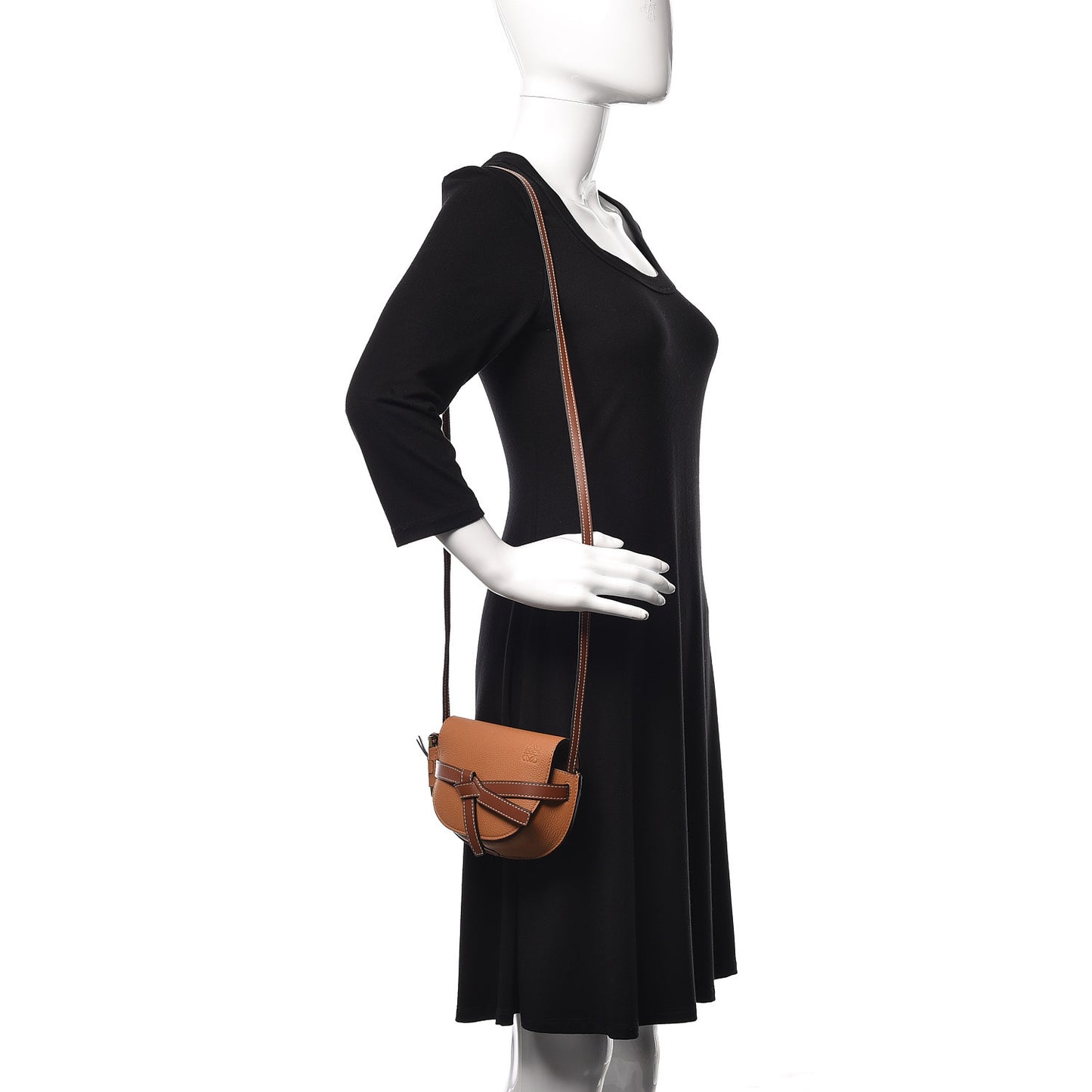 Grained Calfskin Mini Gate Crossbody Bag Caramel Pecan