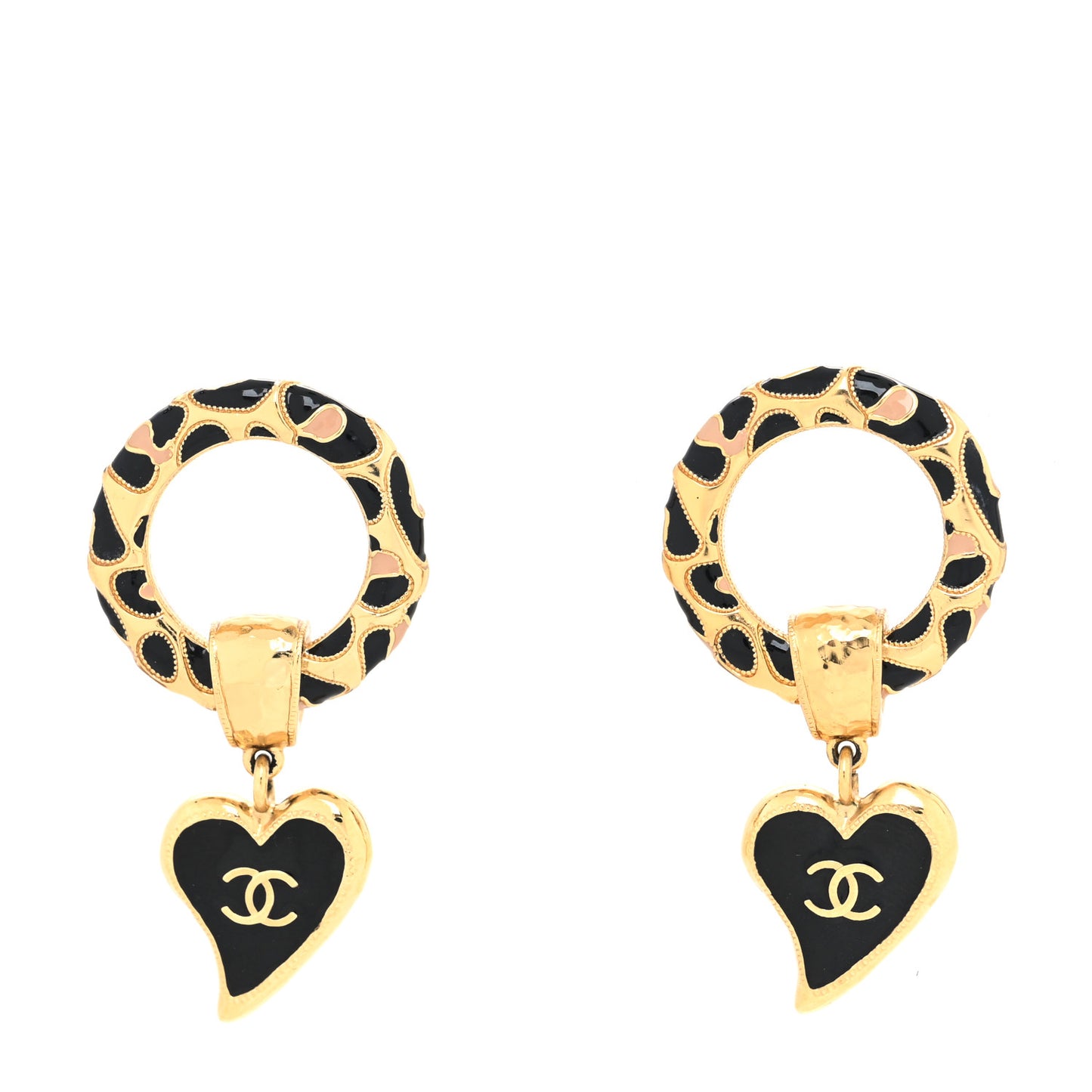 Resin CC Heart Drop Earrings Gold Black Beige