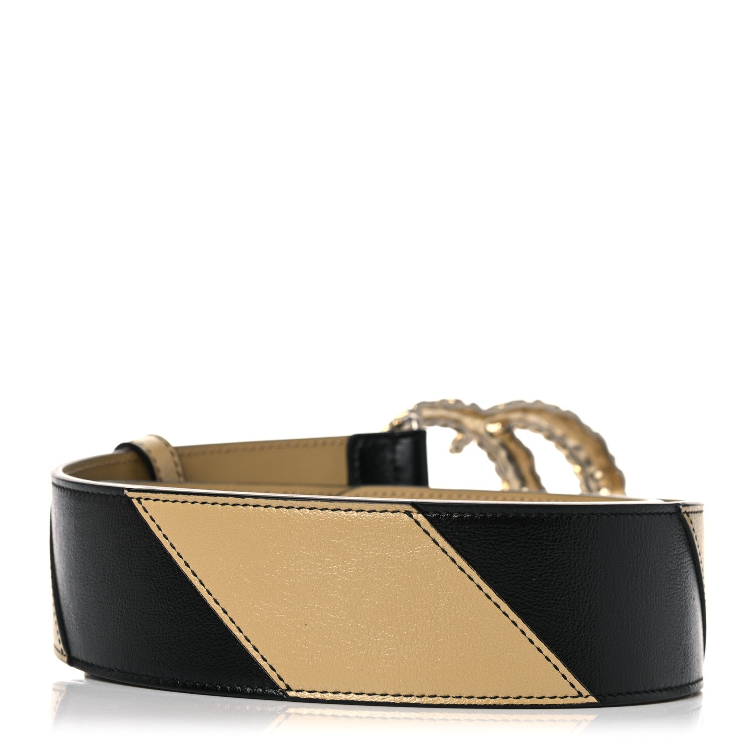 Gucci Calfskin Striped Textured Double G 50mm Belt 95 38 Black Beige 2 of 5