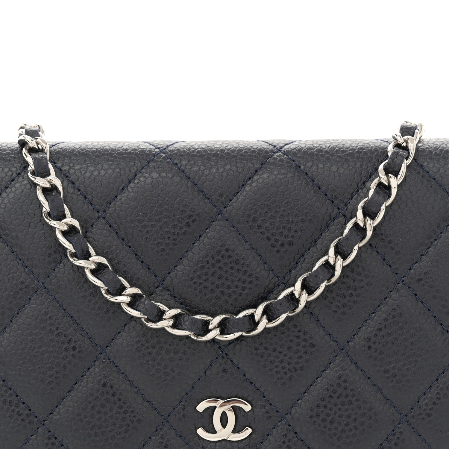 Chanel Caviar Quilted Wallet on Chain WOC Navy Blue 8 of 11