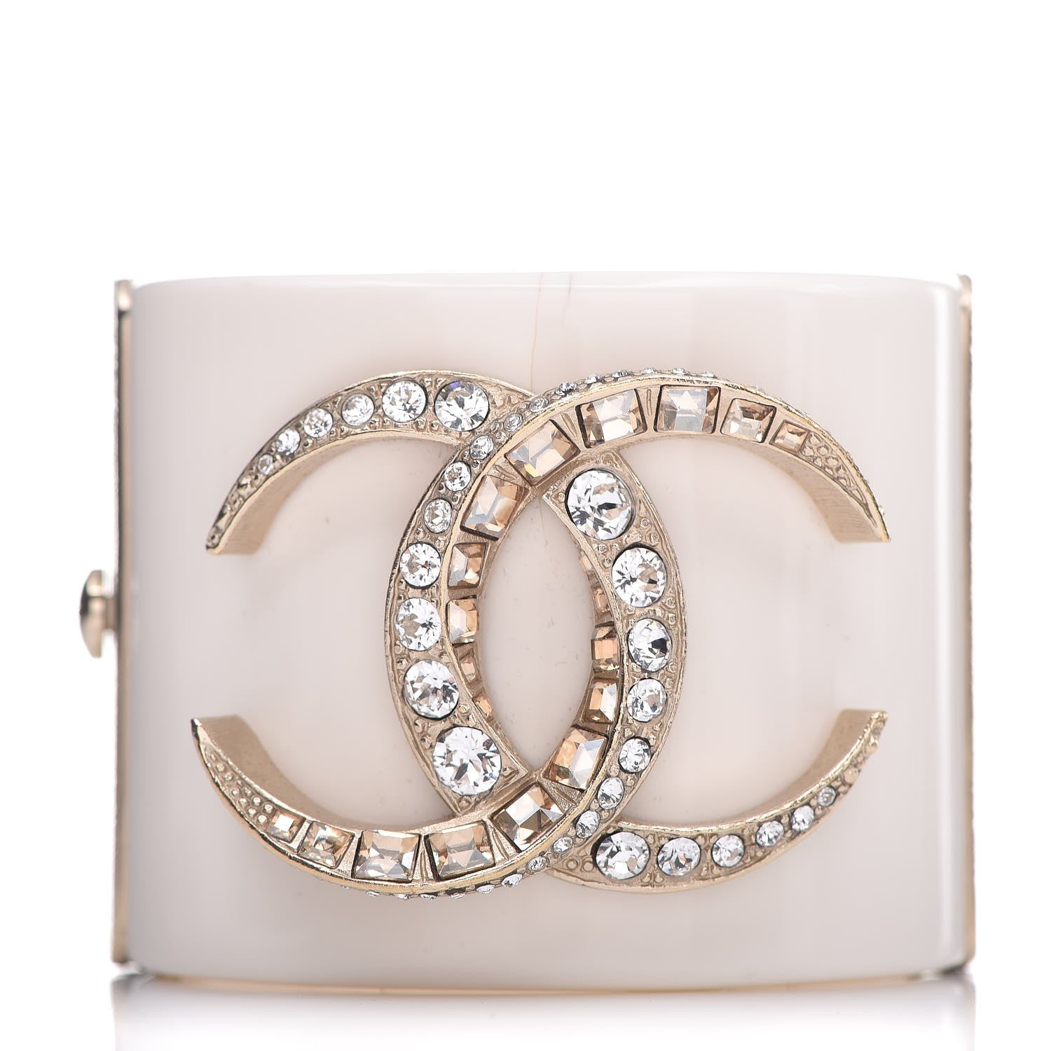 Chanel Resin Crystal Dubai Crescent Moon CC Cuff White Gold 1 of 6