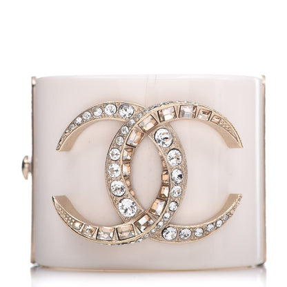 Chanel Resin Crystal Dubai Crescent Moon CC Cuff White Gold 1 of 6