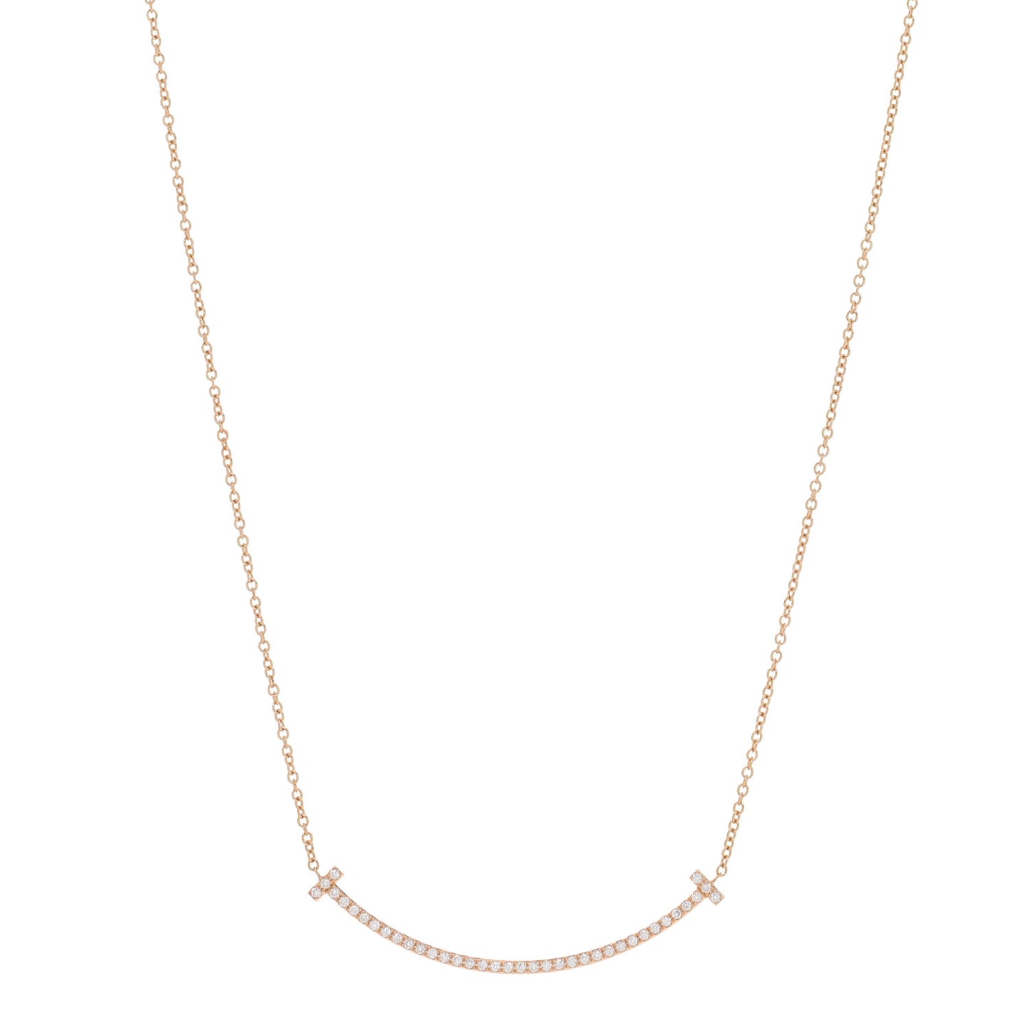 18K Rose Gold Diamond Small T Smile Pendant Necklace