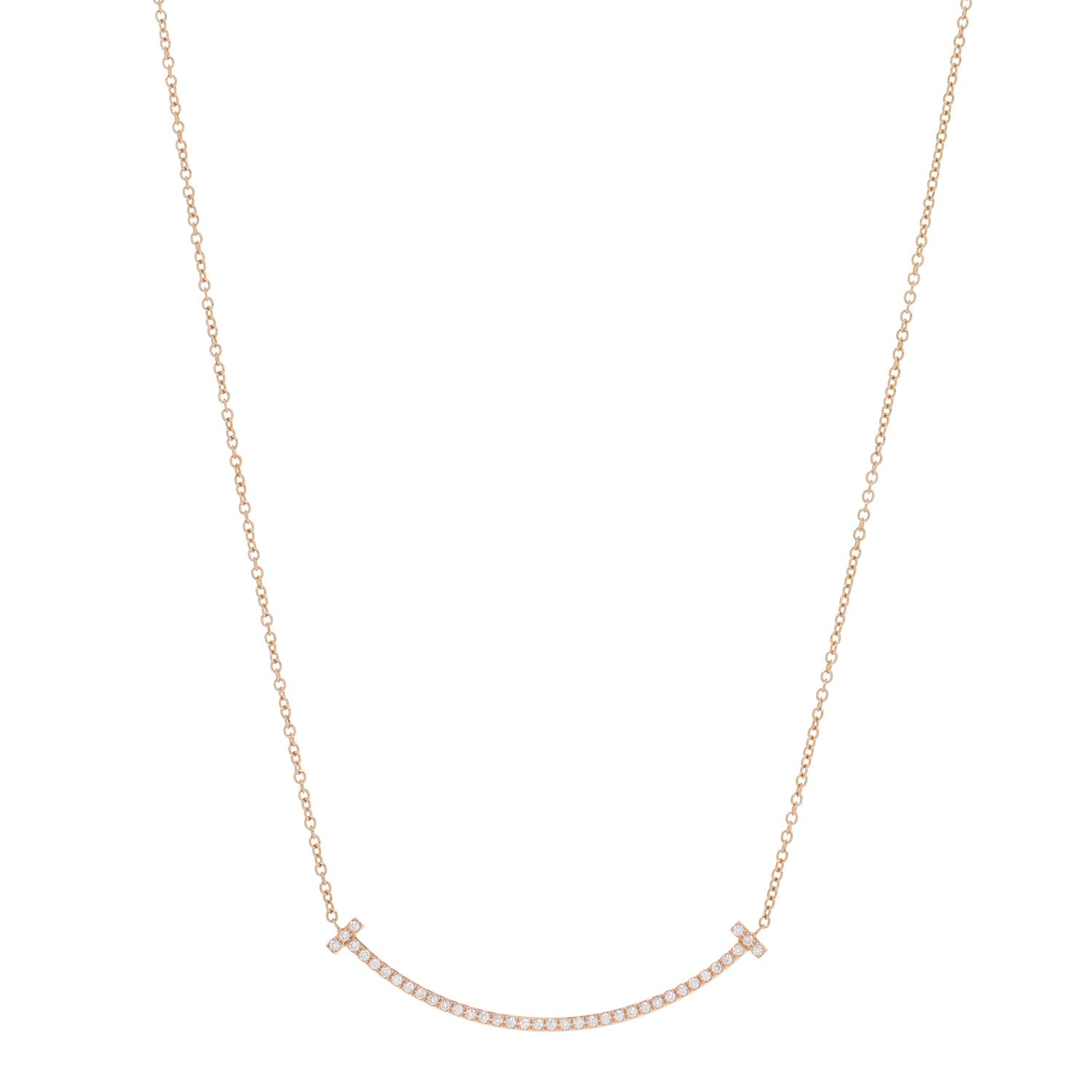 Tiffany 18K Rose Gold Diamond Small T Smile Pendant Necklace 1 of 5