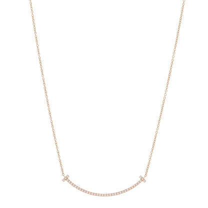 Tiffany 18K Rose Gold Diamond Small T Smile Pendant Necklace 1 of 5