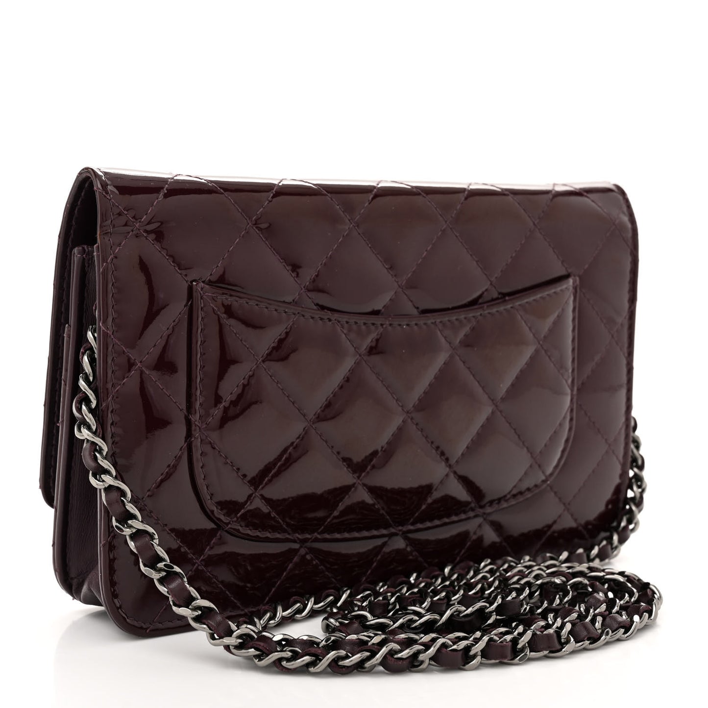 Patent Quilted Wallet On Chain WOC Purple