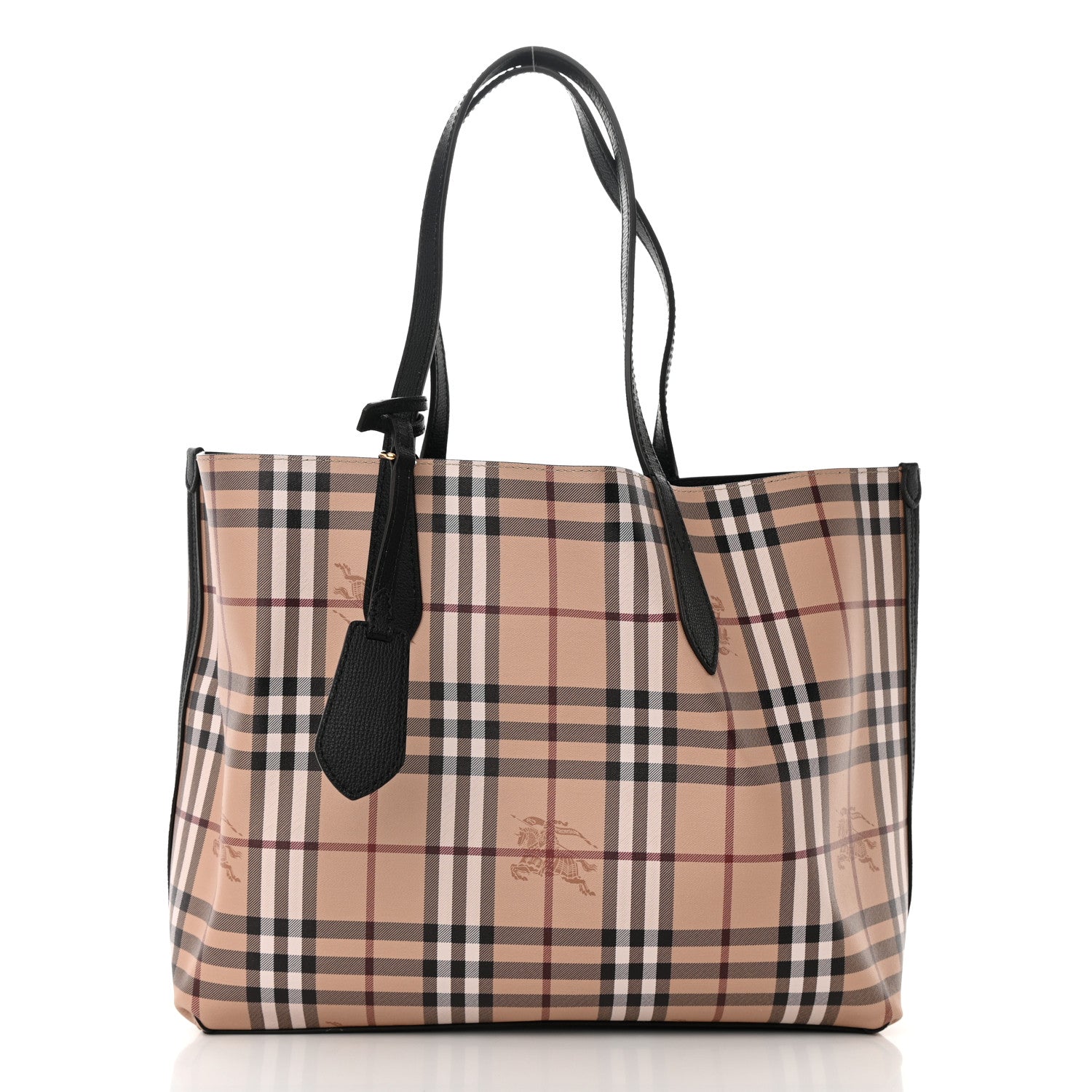 Burberry Grainy Calfskin Haymarket Check Medium Reversible Tote Black 2 of 21