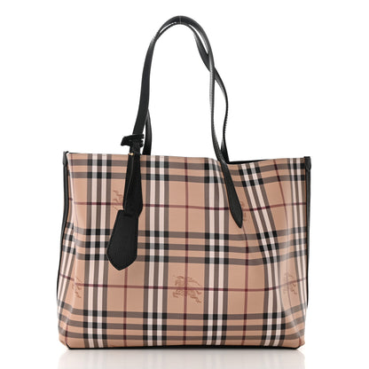 Burberry Grainy Calfskin Haymarket Check Medium Reversible Tote Black 2 of 21