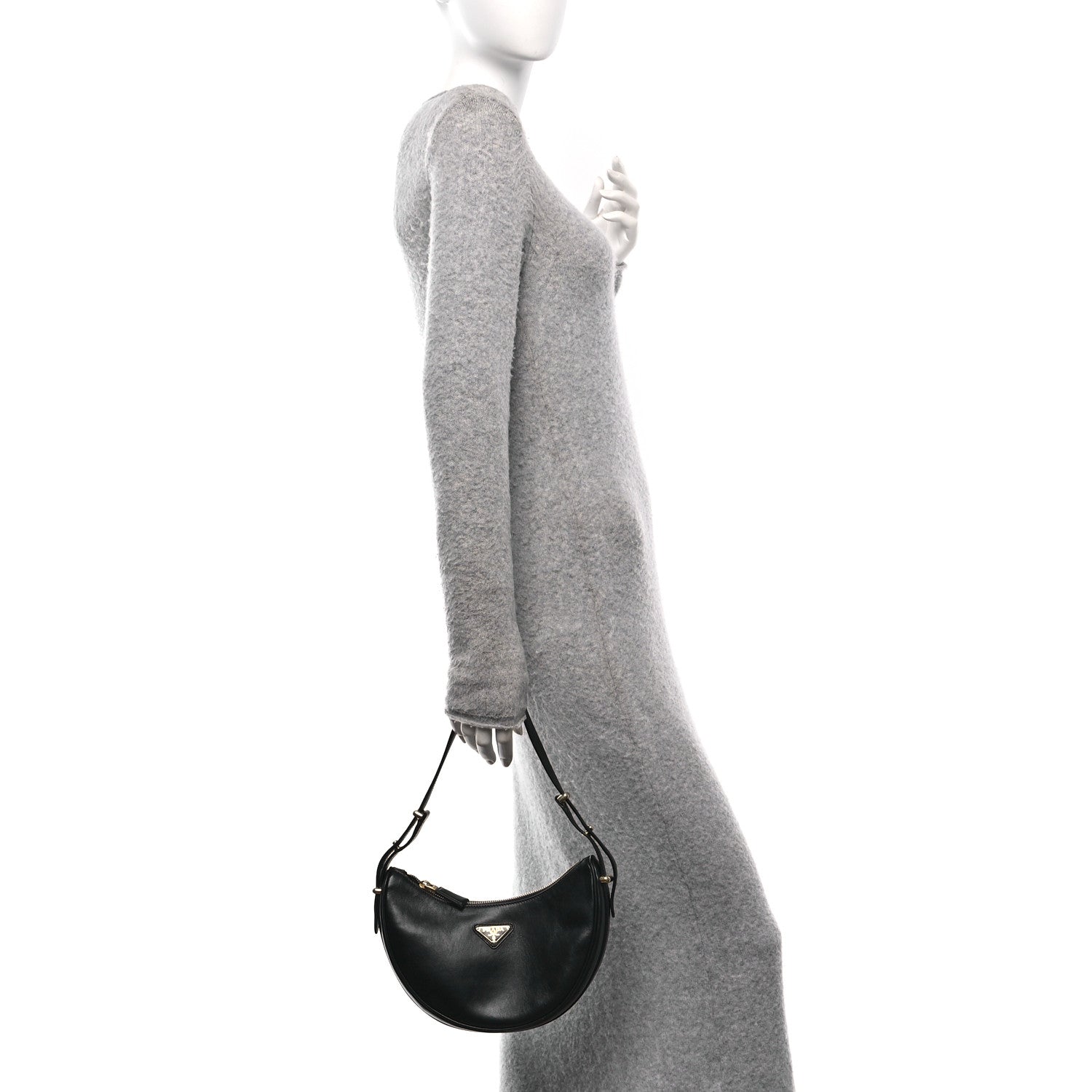 Prada Soft Calfskin Arque Shoulder Bag Black 2 of 10