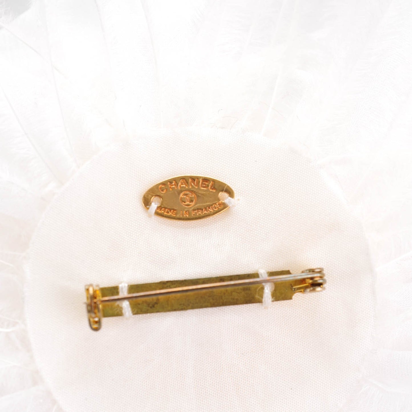 Silk Ostrich Feather Camellia Brooch White