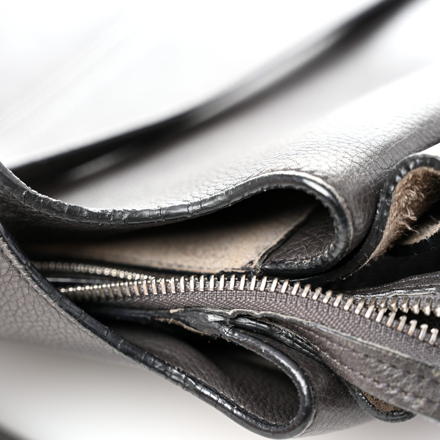 Baby Grained Calfskin Medium Tri-Fold Bag Black