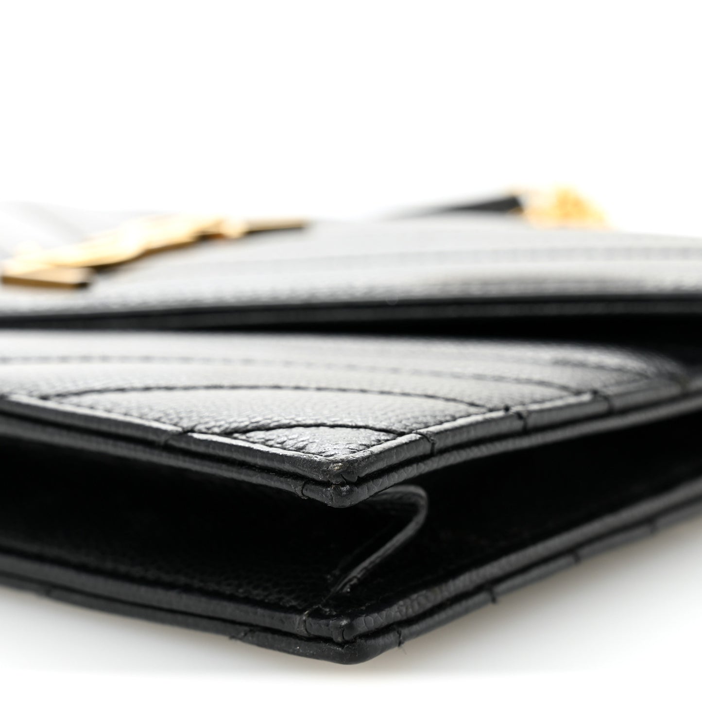 Grain De Poudre Matelasse Chevron Monogram Envelope Chain Wallet Black