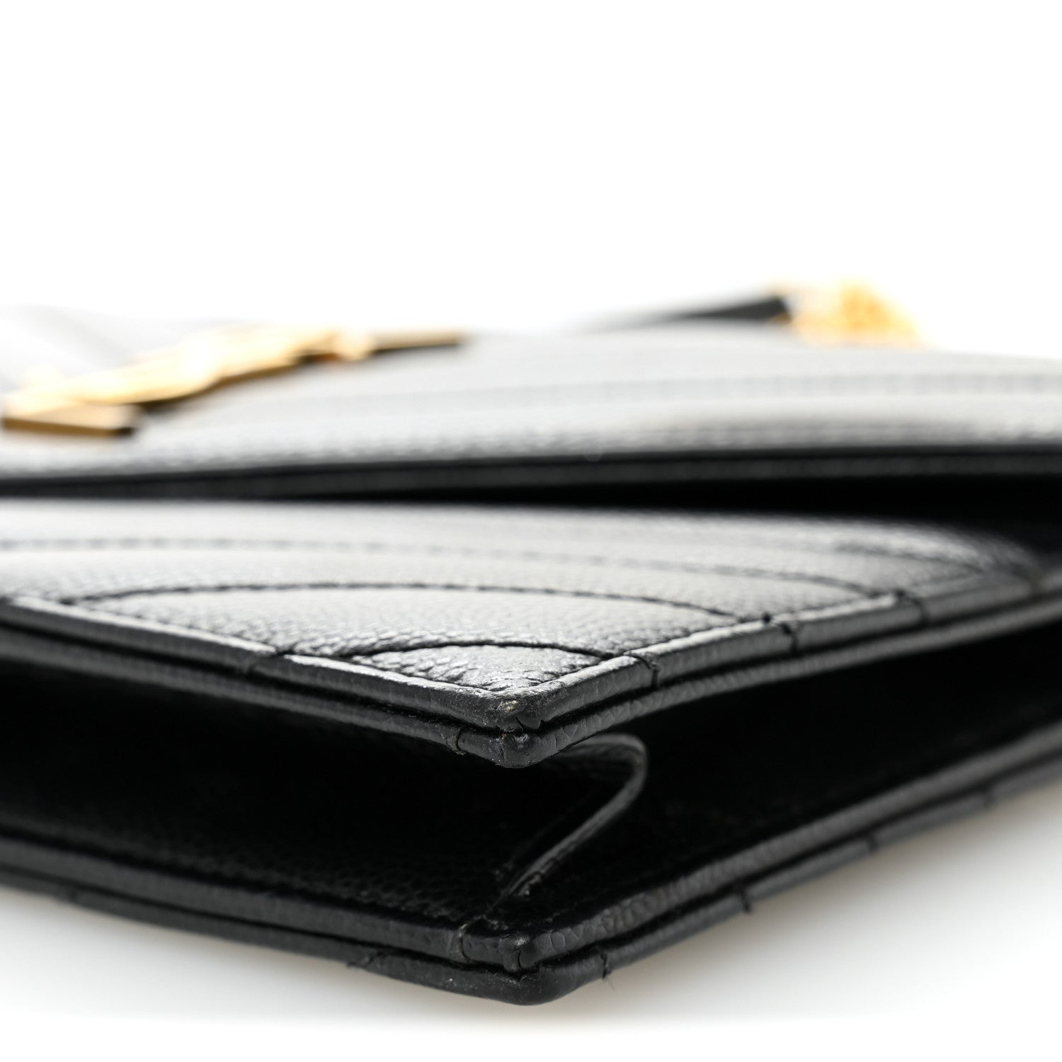 Saint Laurent Grain De Poudre Matelasse Chevron Monogram Envelope Chain Wallet Black 11 of 13