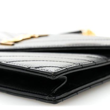 Saint Laurent Grain De Poudre Matelasse Chevron Monogram Envelope Chain Wallet Black 11 of 13