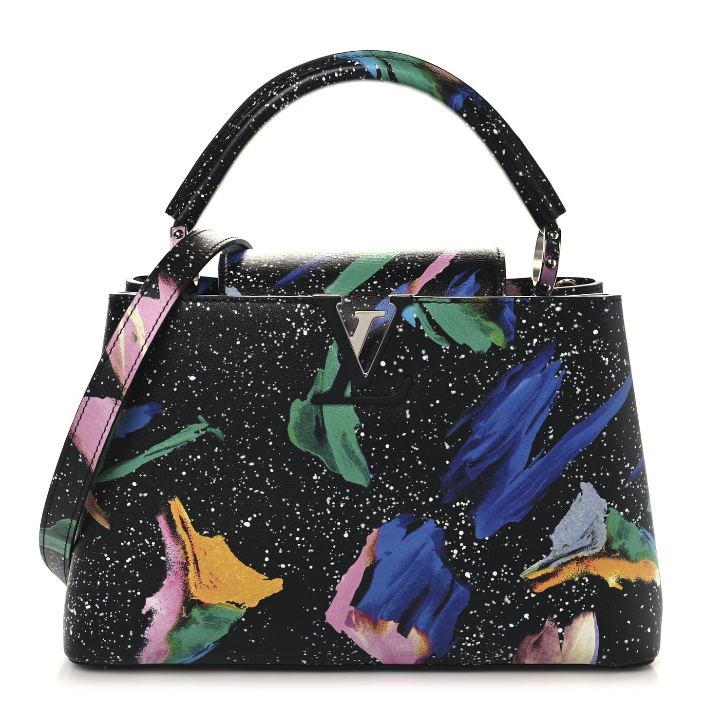 Calfskin Splash Print Capucines PM Black