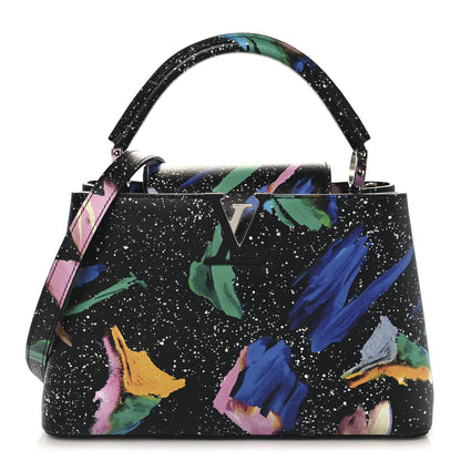 Louis Vuitton Calfskin Splash Print Capucines PM Black 1 of 8