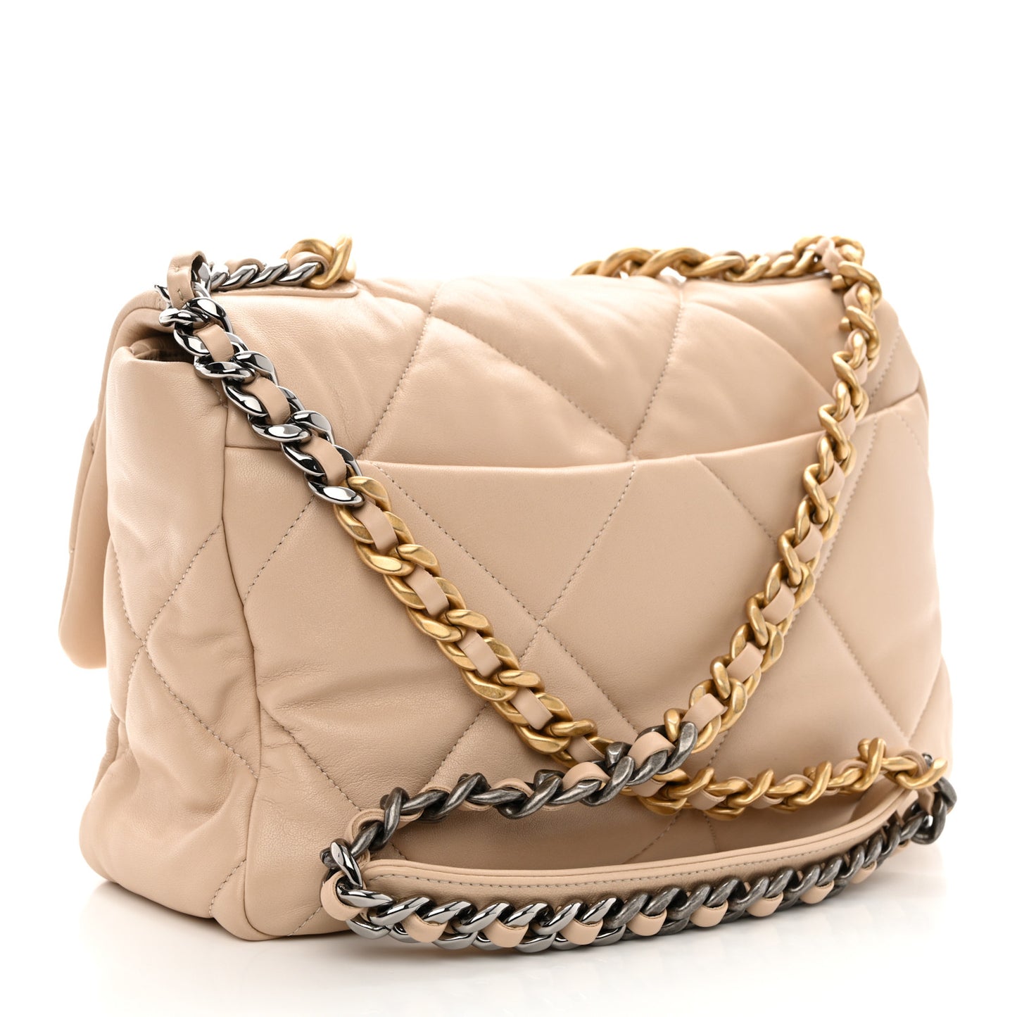 Lambskin Quilted Large Chanel 19 Flap Beige
