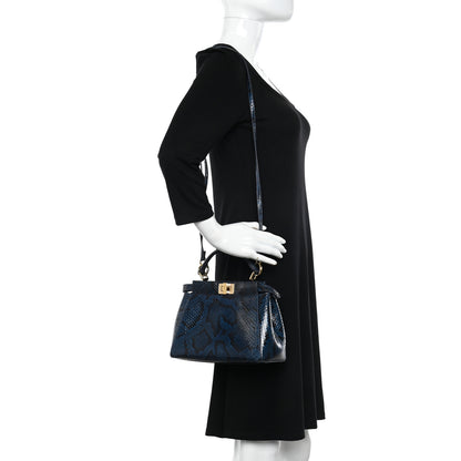 Fendi Python Shiny Nappa Mini Peekaboo Iconic Satchel Blue Jeans 2 of 14