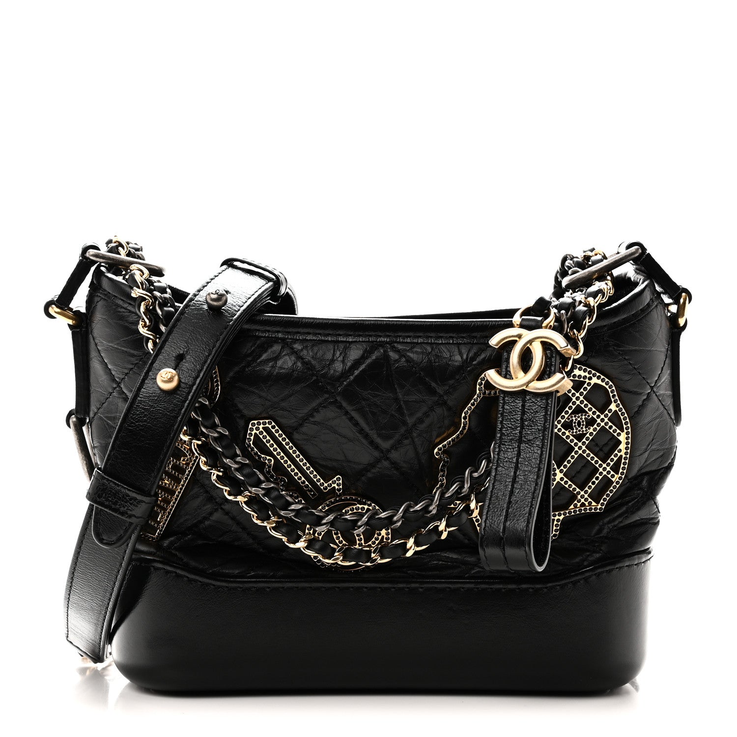 Chanel Aged Calfskin Quilted Charms Small Gabrielle Hobo Black 1 of 10