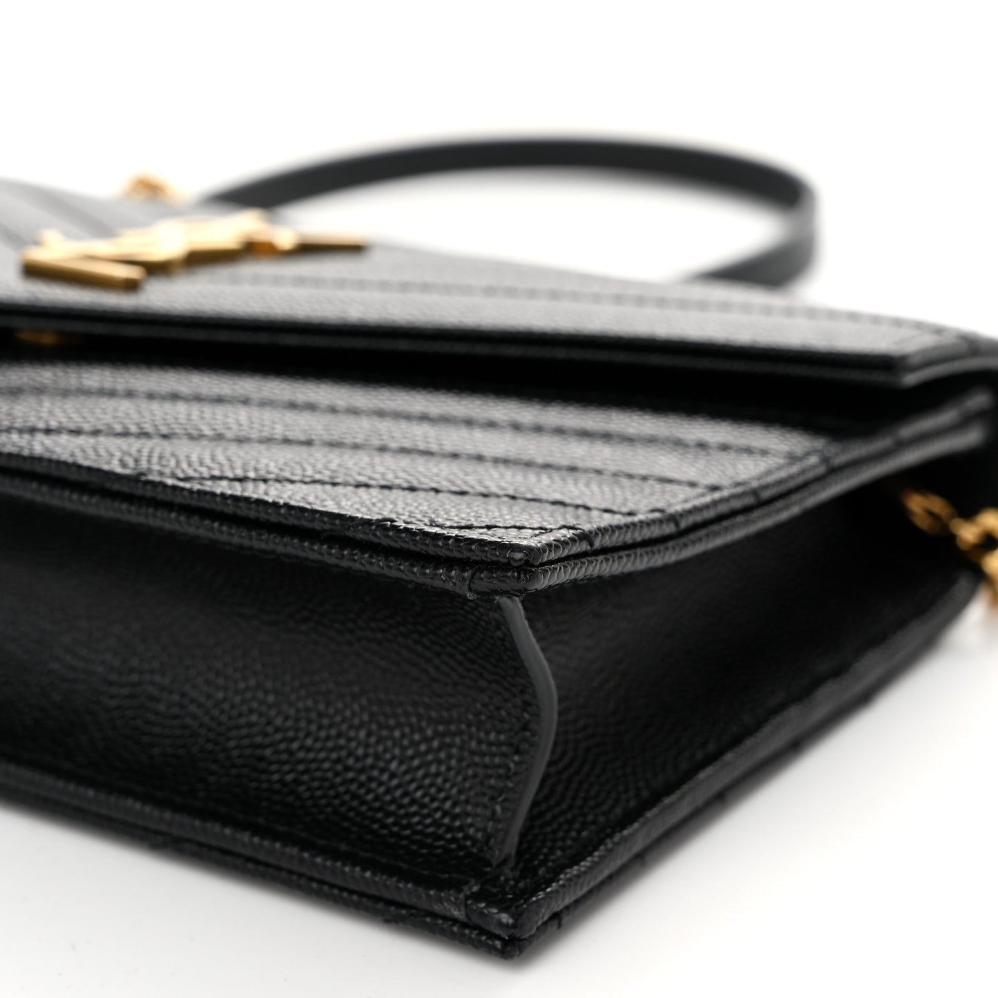 Grain De Poudre Matelasse Chevron Monogram Envelope Chain Wallet Black