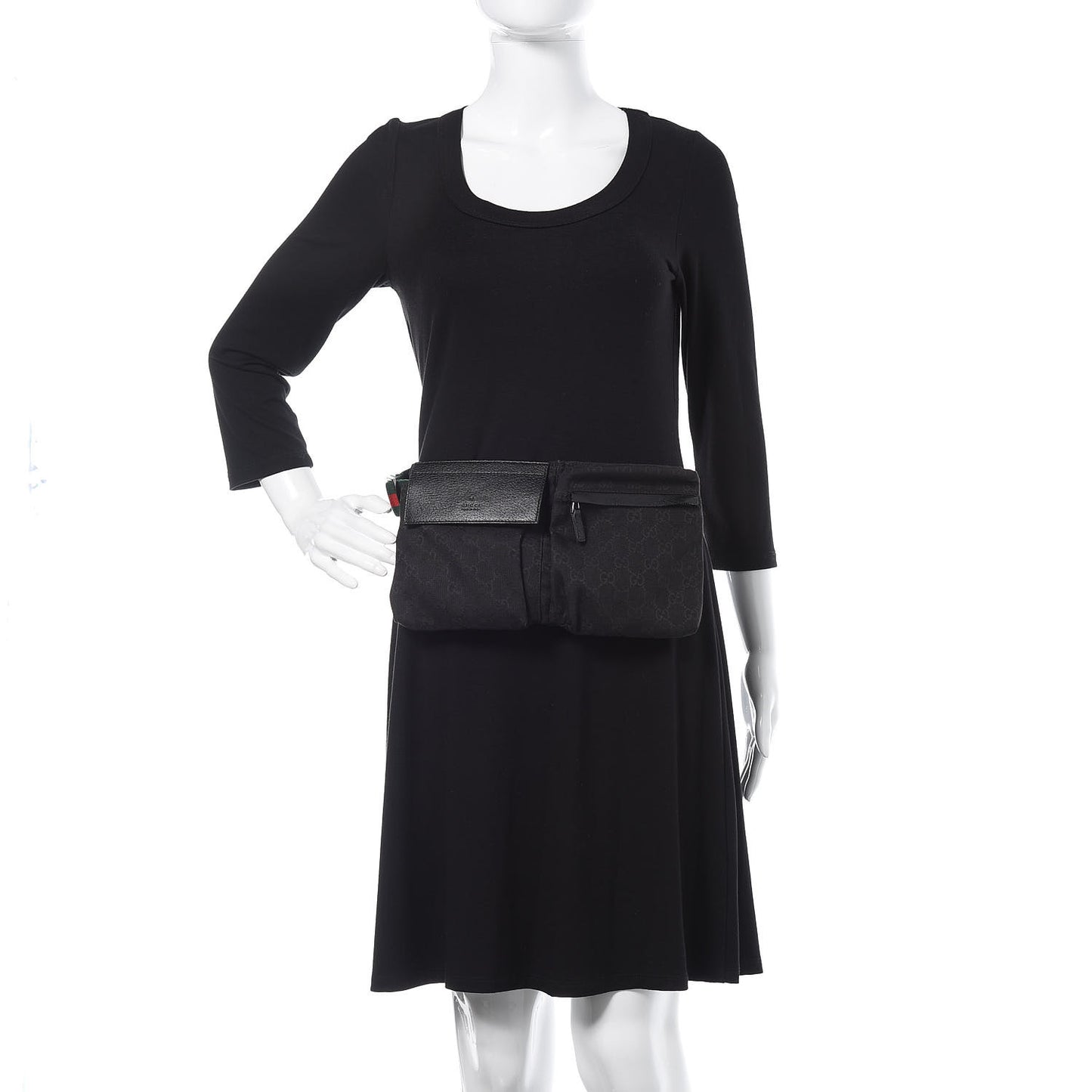 GG Monogram Web Double Pocket Belt Bag Black