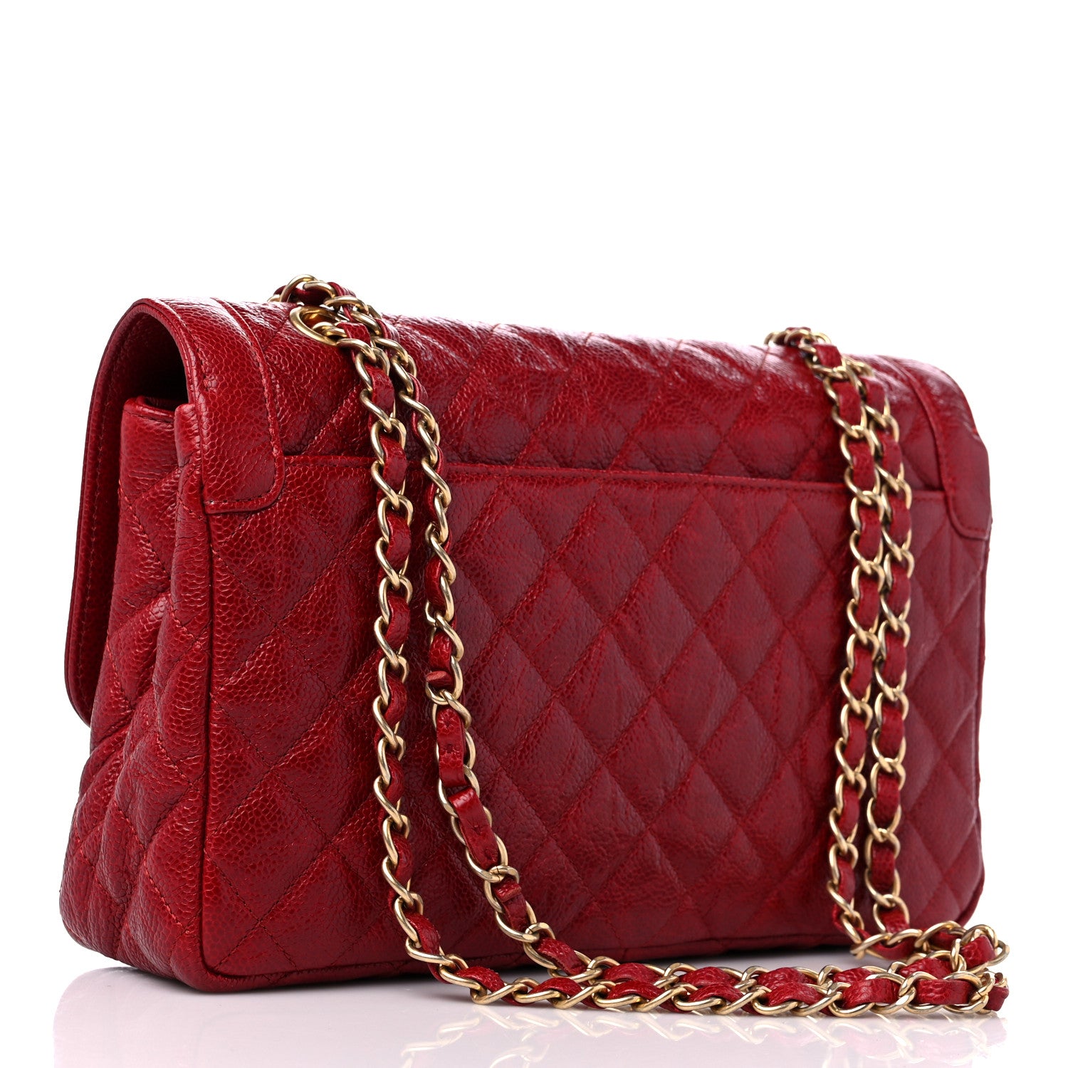 Chanel Crumpled Grained Calfskin Quilted Large Two Tone Flap Bag Red 3 of 9