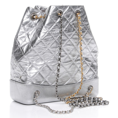 Chanel Metallic Crumpled Calfskin Quilted Gabrielle Backpack Silver 3 of 8