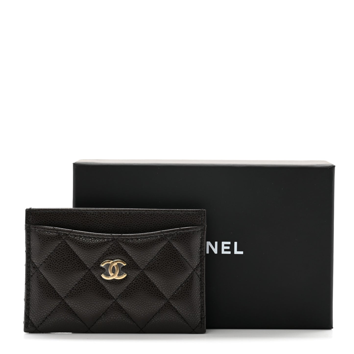 Caviar Quilted Card Holder Dark Brown