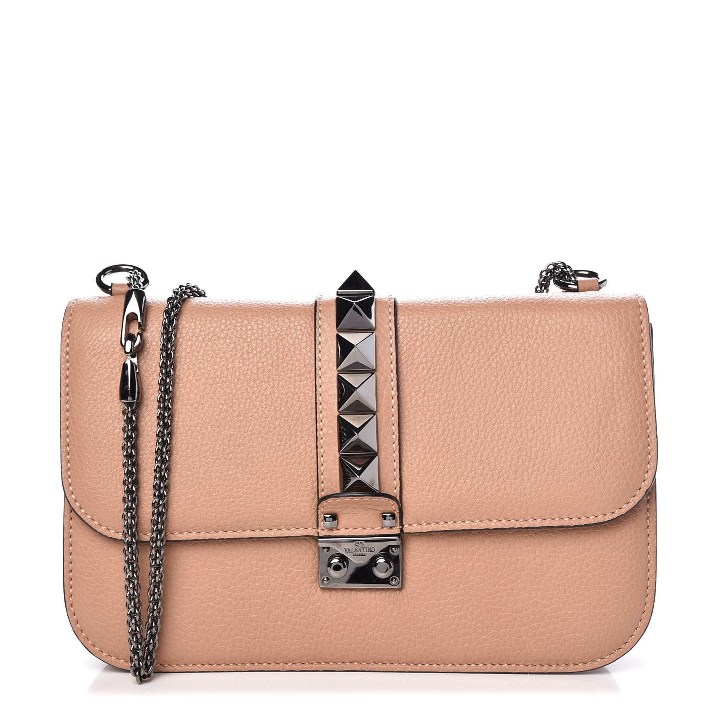 Pebbled Calfskin Medium Glam Lock Rockstud Flap Soft Noisette