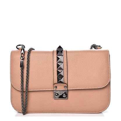 Valentino Garavani Pebbled Calfskin Medium Glam Lock Rockstud Flap Soft Noisette 1 of 7