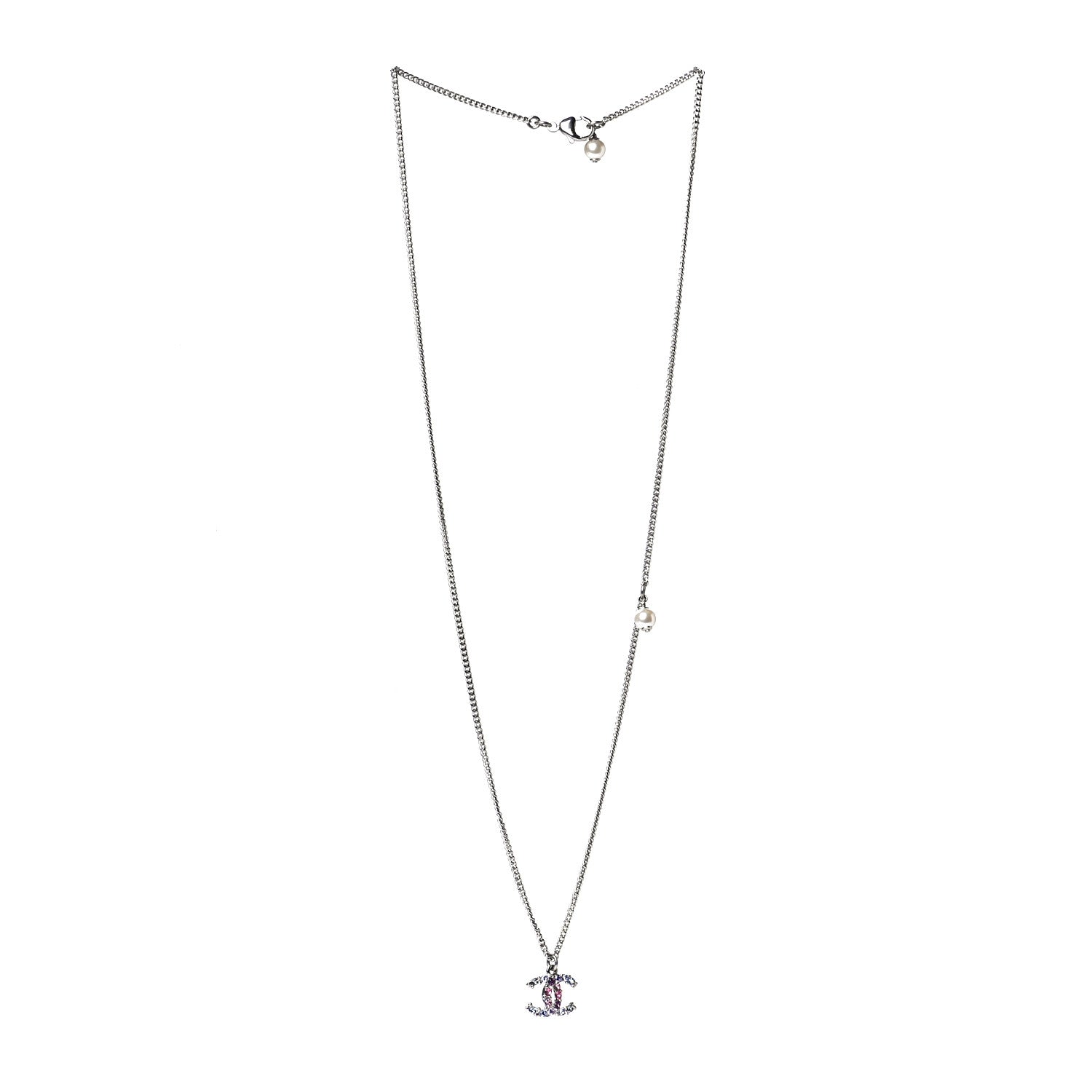 Chanel Crystal CC Necklace Silver Multicolor 2 of 3
