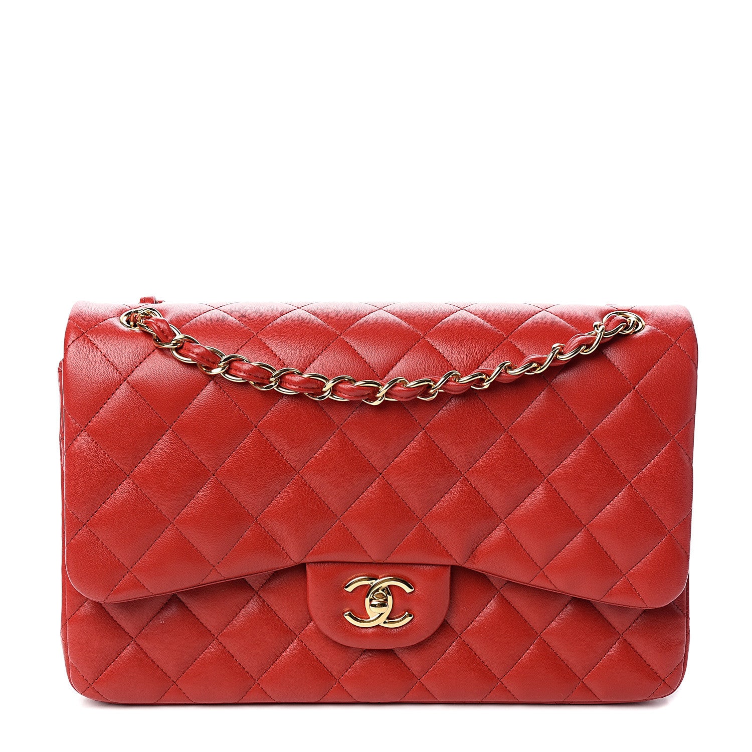 Chanel Lambskin Quilted Jumbo Double Flap Red 1 of 10