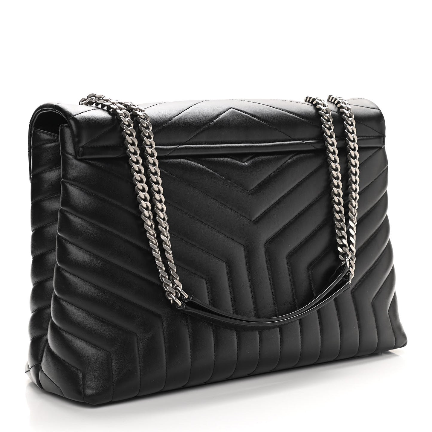 Calfskin Y Quilted Monogram Large Loulou Chain Satchel Black