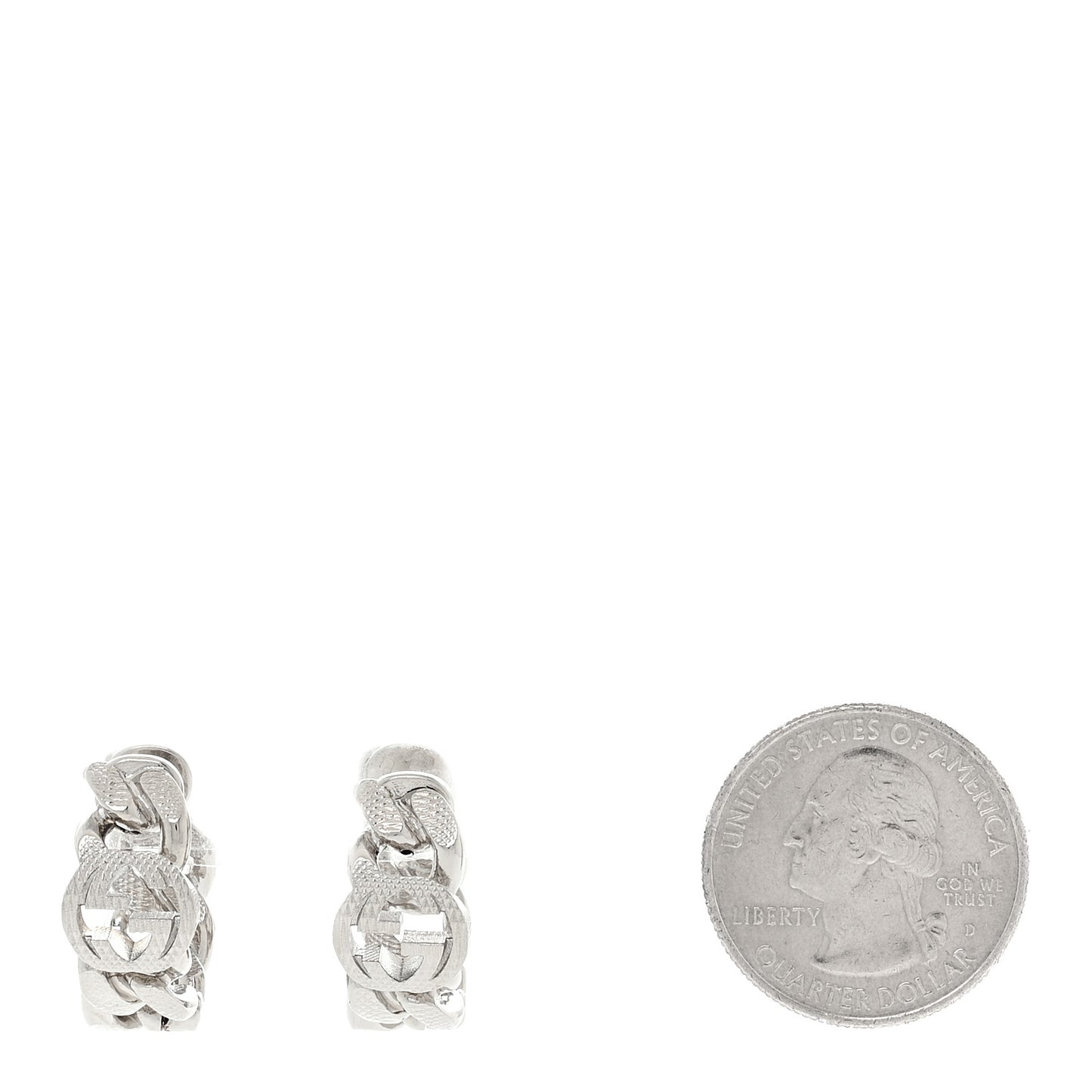 Metal Interlocking G Gourmette Chain Hoop Earrings Palladium