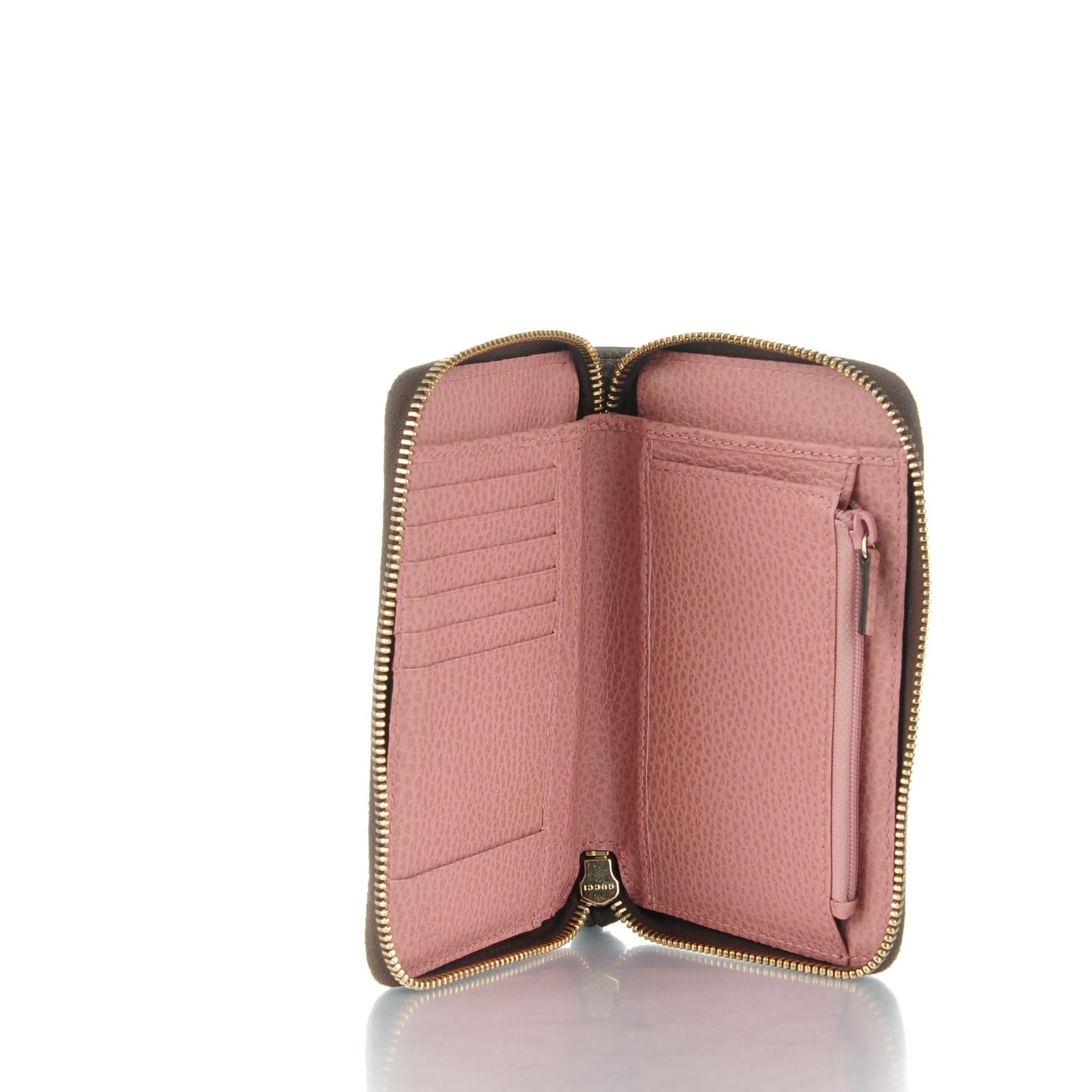 Dollar Calfskin Bi-Color Medium Swing Zip Around Wallet Grey Field Soft Pink