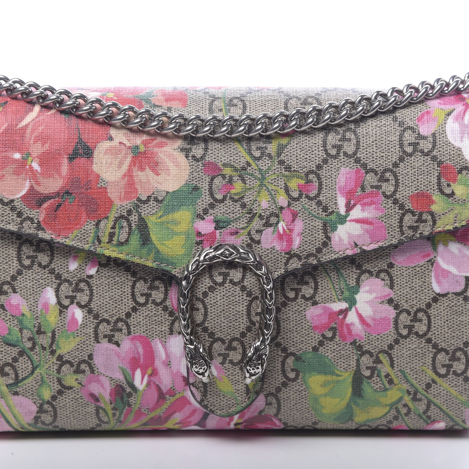 Gucci GG Supreme Monogram Blooms Mini Dionysus Chain Wallet Beige Multicolor Dry Rose 10 of 11