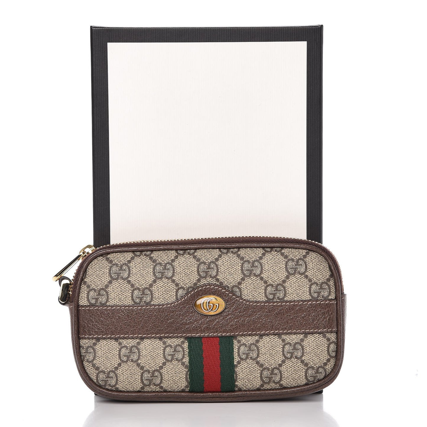 GG Supreme Monogram Ophidia Phone Case Wristlet Brown