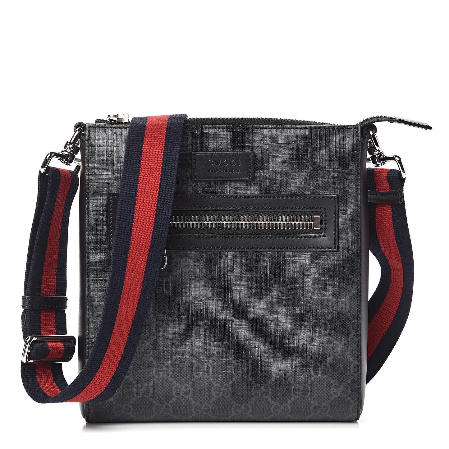 GG Supreme Monogram Web Small Flat Messenger Bag Black Grey