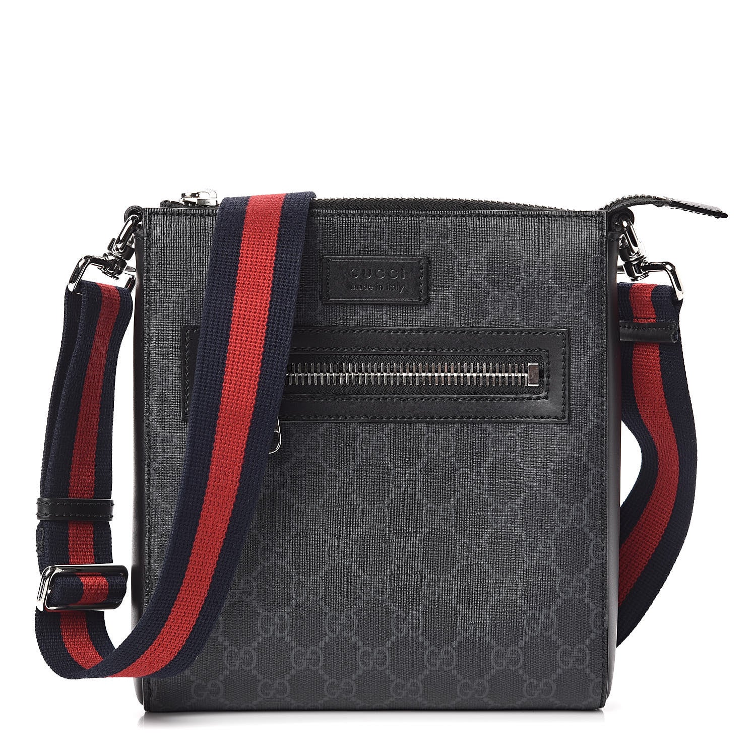 Gucci GG Supreme Monogram Web Small Flat Messenger Bag Black Grey 1 of 10