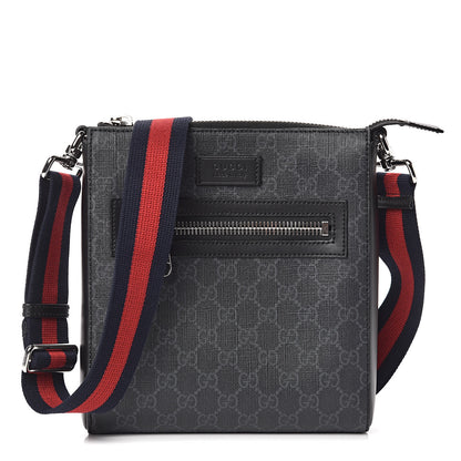 Gucci GG Supreme Monogram Web Small Flat Messenger Bag Black Grey 1 of 10