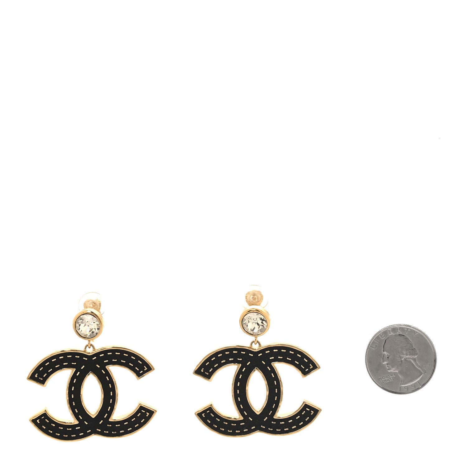 Chanel Metal Crystal CC Drop Clip On Earrings Gold Black 2 of 5