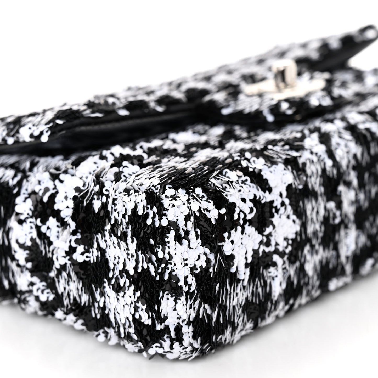 Sequin Mini Houndstooth Rectangular Flap Black White