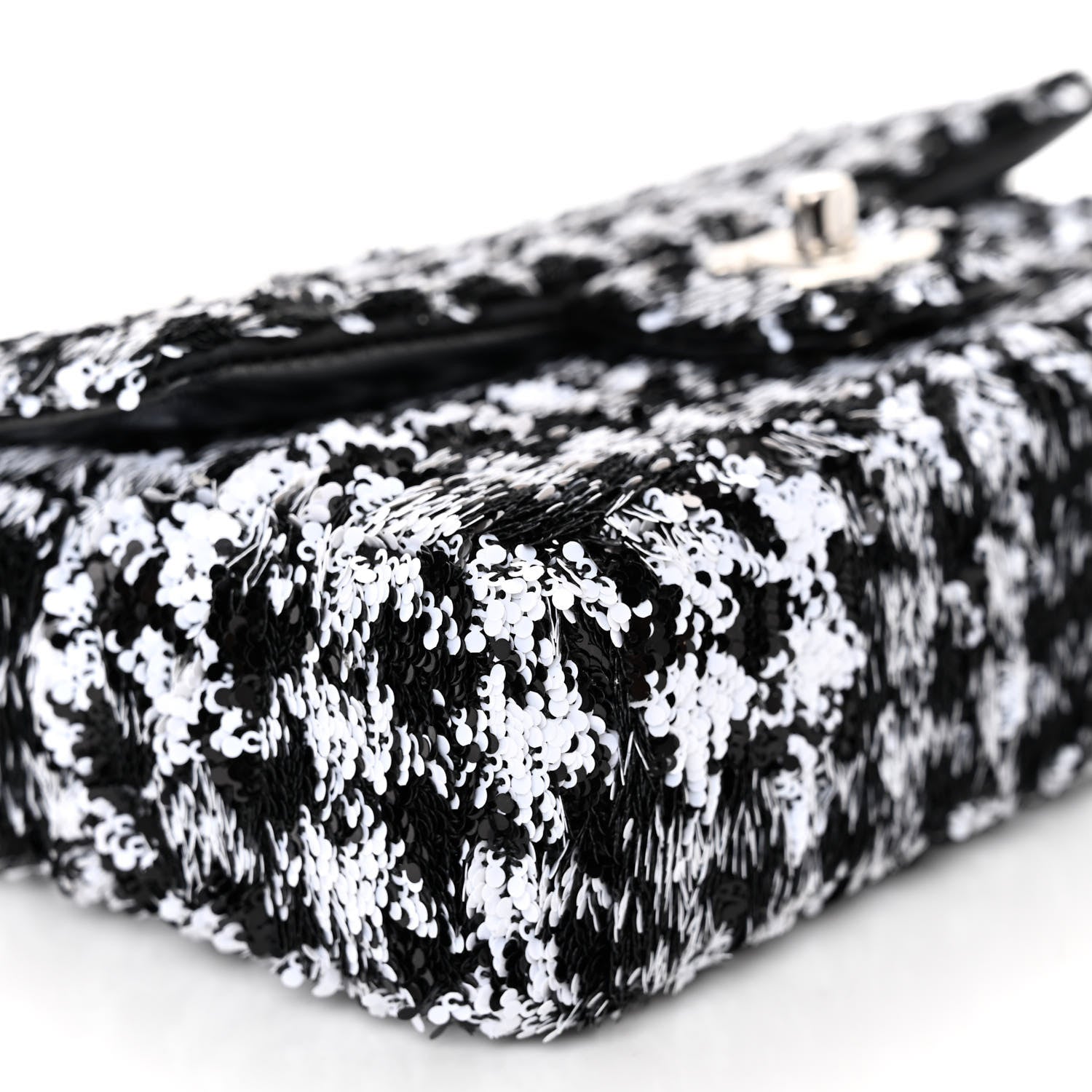 Chanel Sequin Mini Houndstooth Rectangular Flap Black White 9 of 11