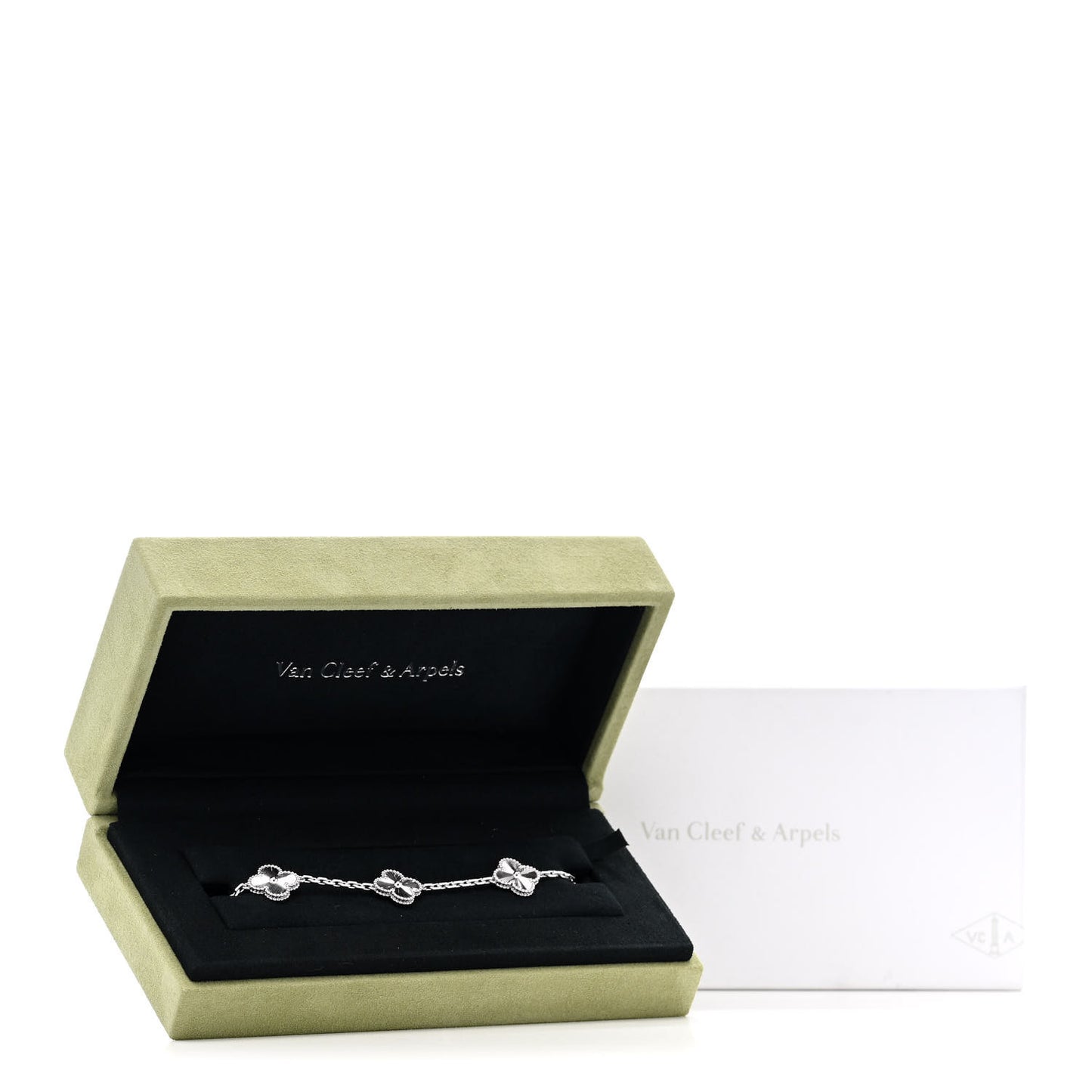 18K White Gold 5 Motifs Guilloche Vintage Alhambra Bracelet