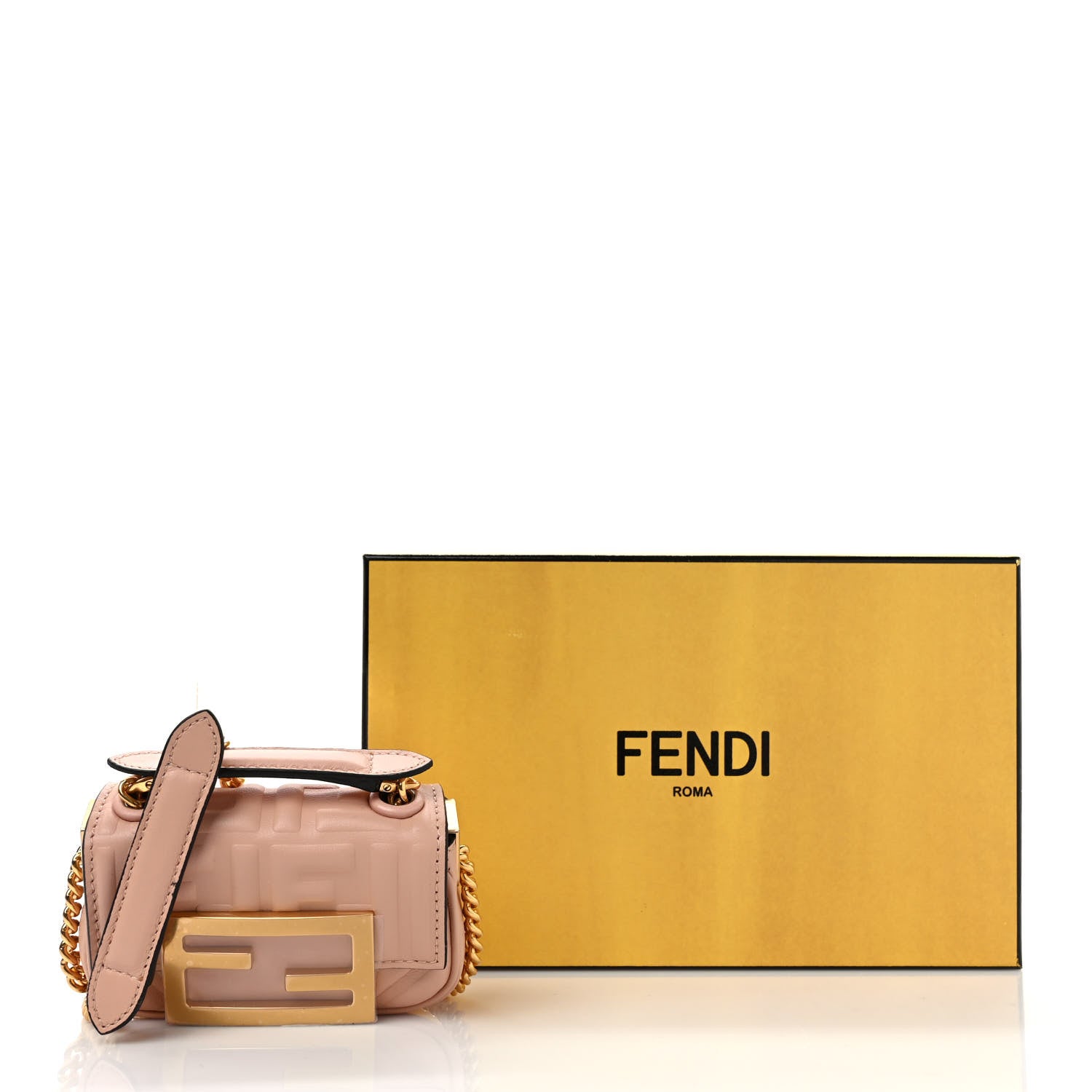 Fendi Nappa Matisse FF Embossed Nano Chain Baguette Rosa Bourbon 9 of 9