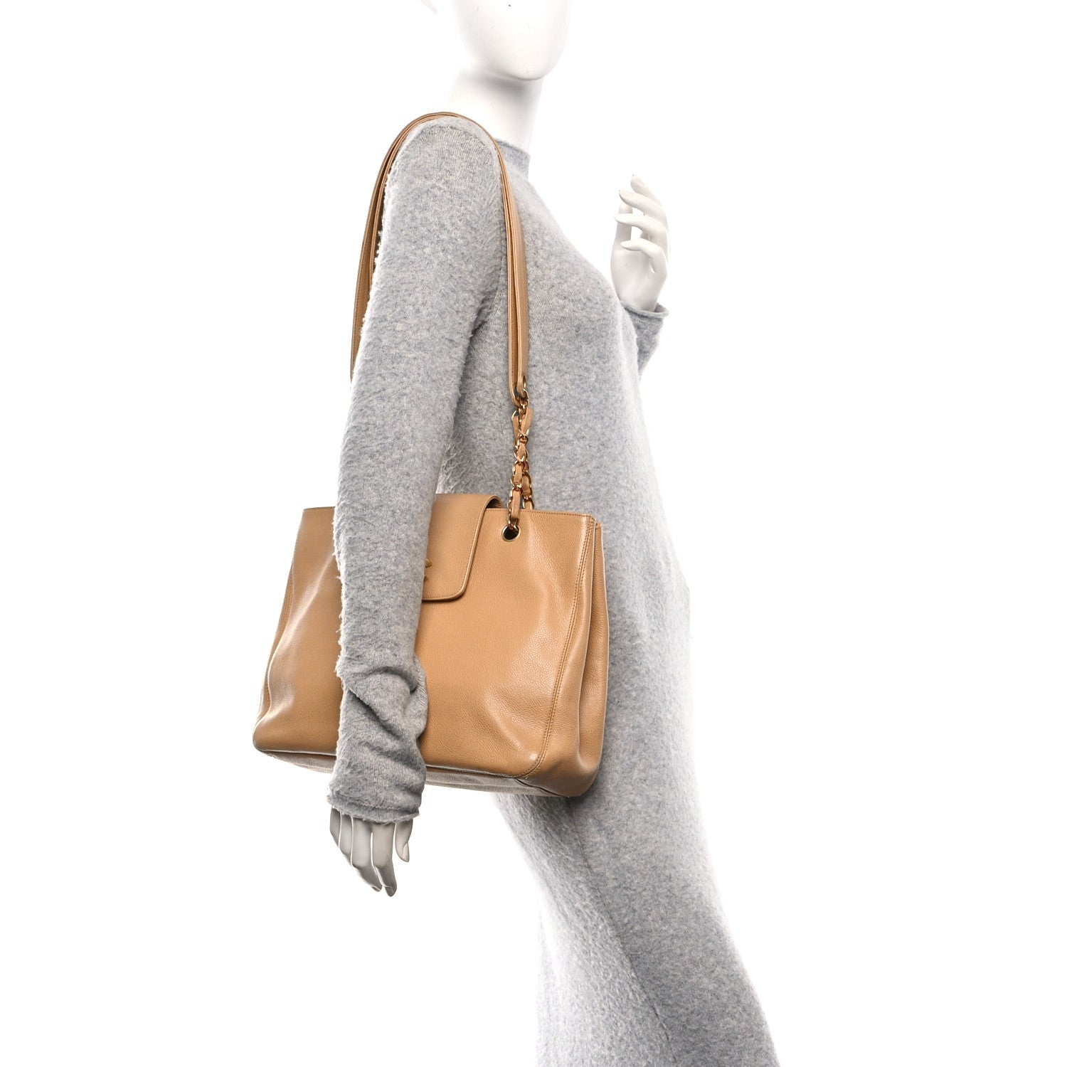 Chanel Caviar Turnlock Tote Beige 2 of 12