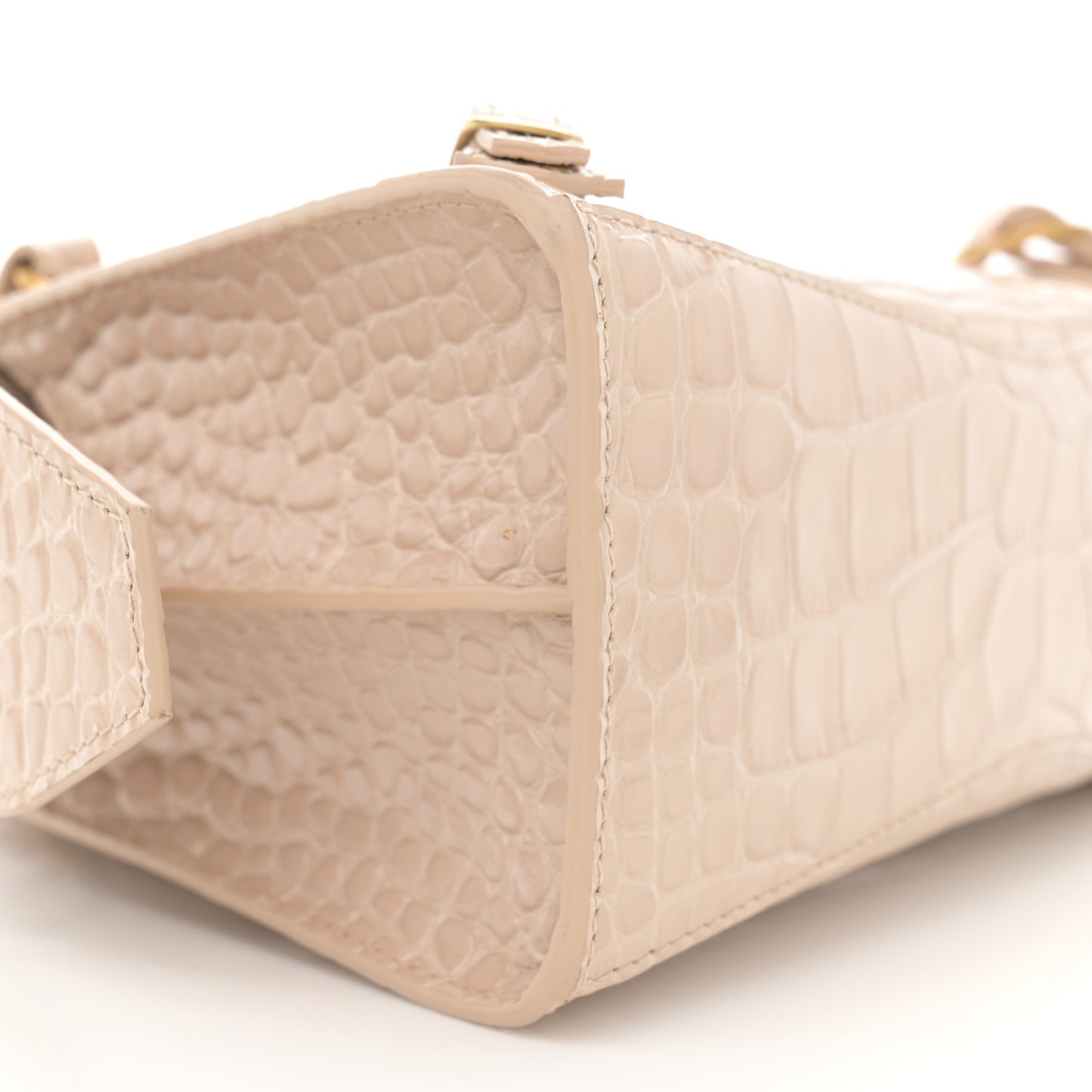 Shiny Supple Calfskin Crocodile Embossed Neo Classic Gold Hardware Mini City Light Beige