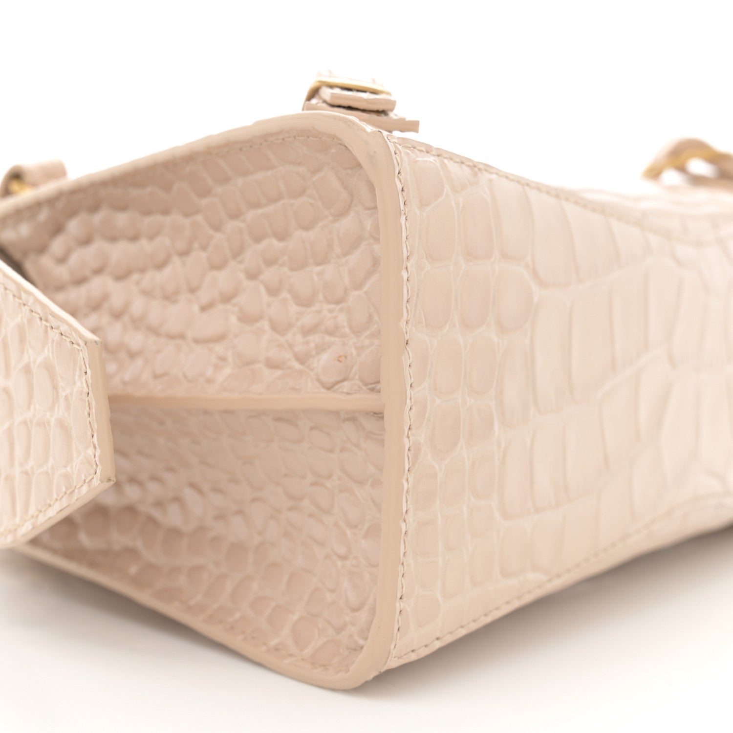 Balenciaga Shiny Supple Calfskin Crocodile Embossed Neo Classic Gold Hardware Mini City Light Beige 9 of 13